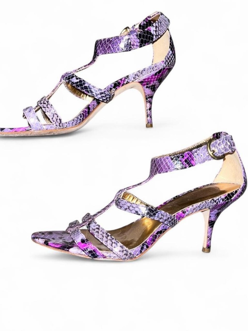 Coach Purple Snakeskin T-Strap Kitten Heels